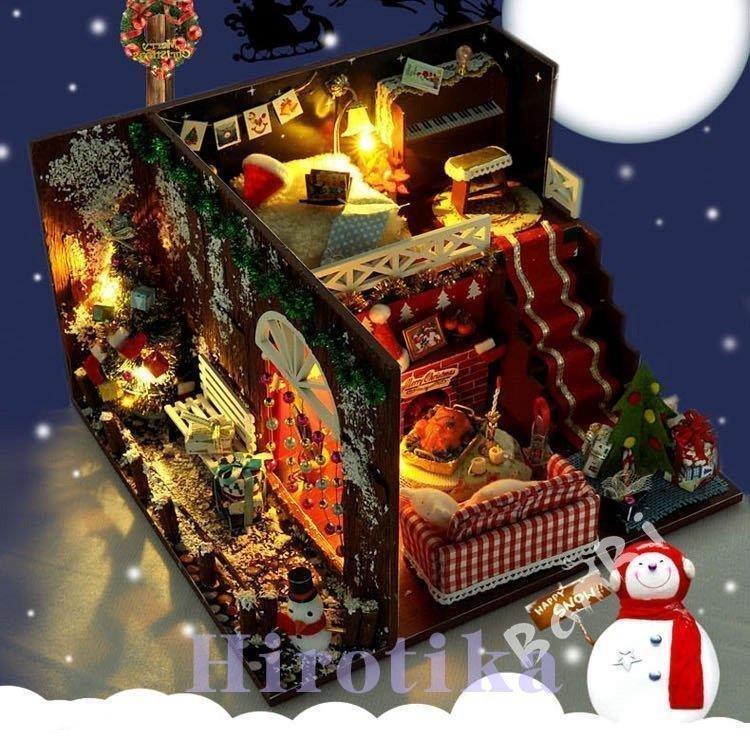 Diy木製ドールハウス 手作りキットセット ミニ家具工芸品キット ミニチュアコレクション Ledライト クリスマス ビッグ割引