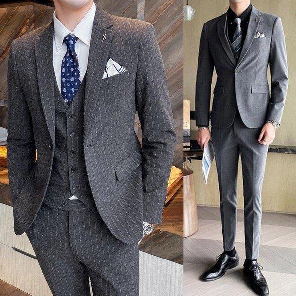 カジュアル メンズスーツ ジャケット ベスト パンツ 面接 大きいサイズ スリーピース スリムスーツ 結婚式 パーティー スリーピース スリムスーツ 3点セット 出張 セットアップ 面接 ビジネス Shina Topshopping