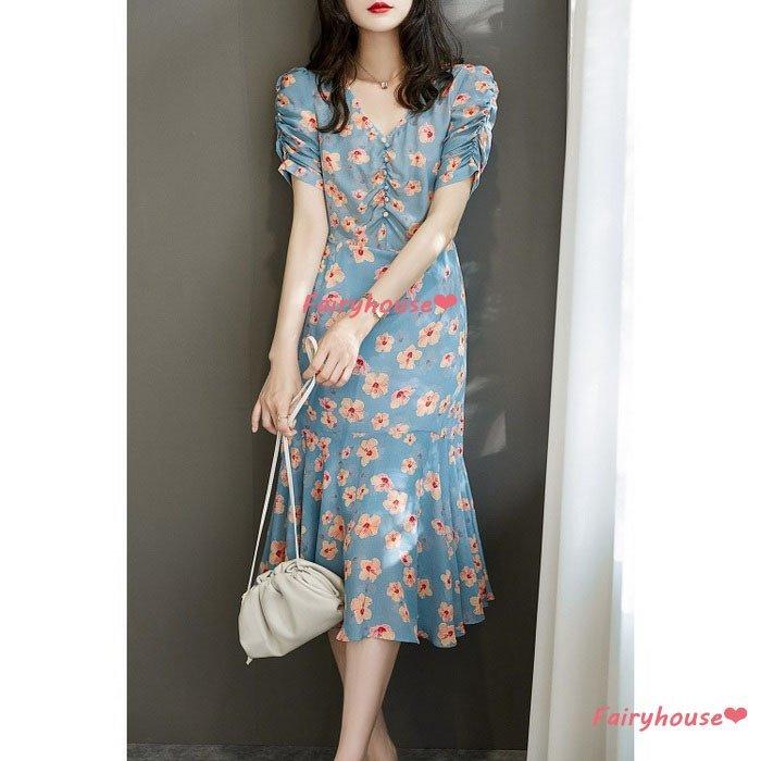 ワンピース レディース 40代 マキシワンピース 春夏 半袖ワンピース Vネック 花柄マーメイドスカート オシャレ韓国風 上品 結婚式ドレス 通勤 お出かけ 30代 人気ブランドを