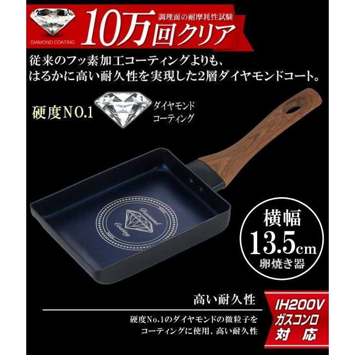 卵焼き器 ダイヤモンド フライパン IH対応 耐摩耗性試験10万回クリア 焦げ付きにくい 金属ヘラ使用OK 玉子焼き 調理器具 キッチン ダイヤ S◇ 木目たまご｜top1-price｜02