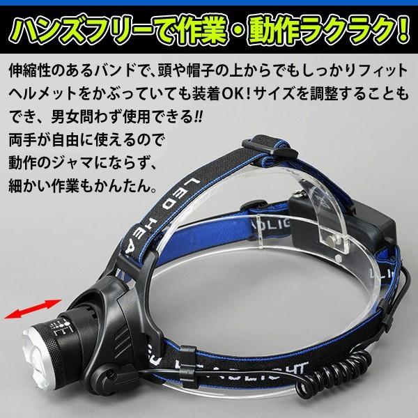 ヘッドライト LED 超強力 ズーム機能 800ルーメン 照射距離200m 電池式