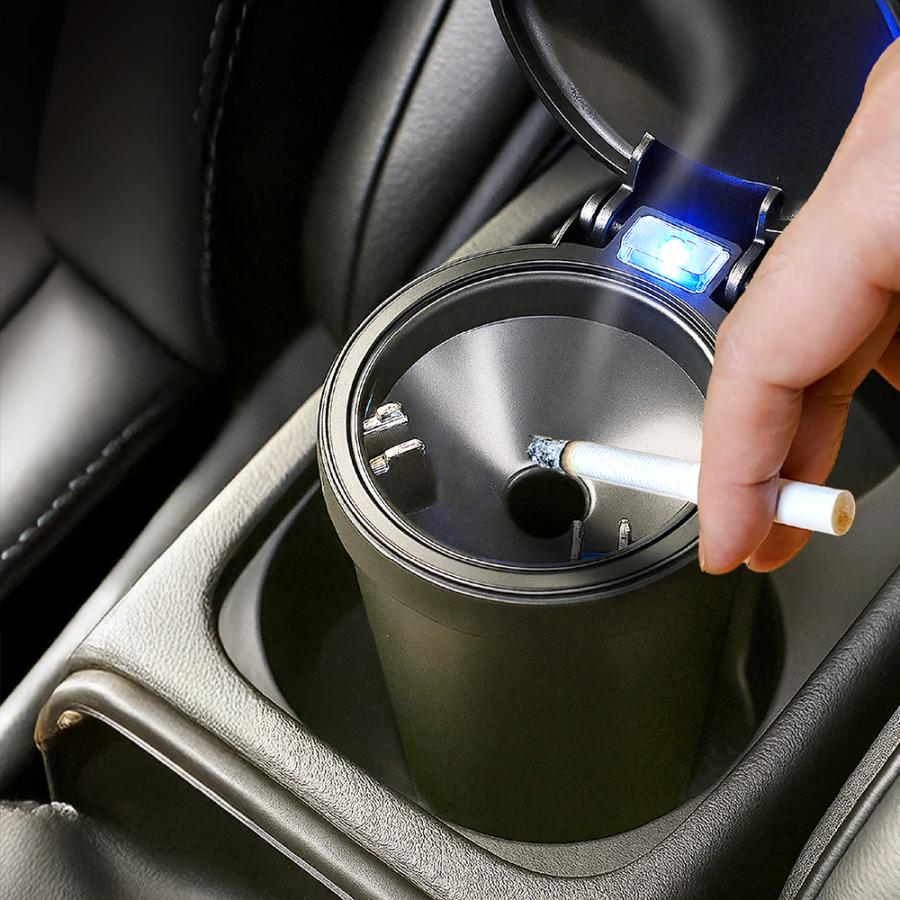 車用 灰皿 LEDライト付き 自然消火タイプ 鎮火 吸い殻 ボトルタイプ 火 