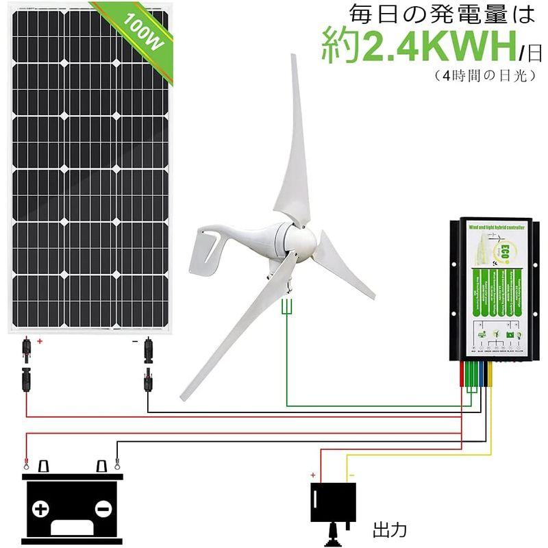ECO-WORTHY 12V 24V 400 W風力発電機 12V 100 Wソーラーパネル MC4 コネクター配線 風力発電 ソーラー発電 - 1