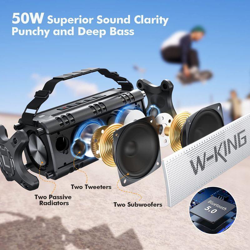新生活W-KING 50W Bluetooth 重低音、IPX6 スピーカー、ワイヤレス