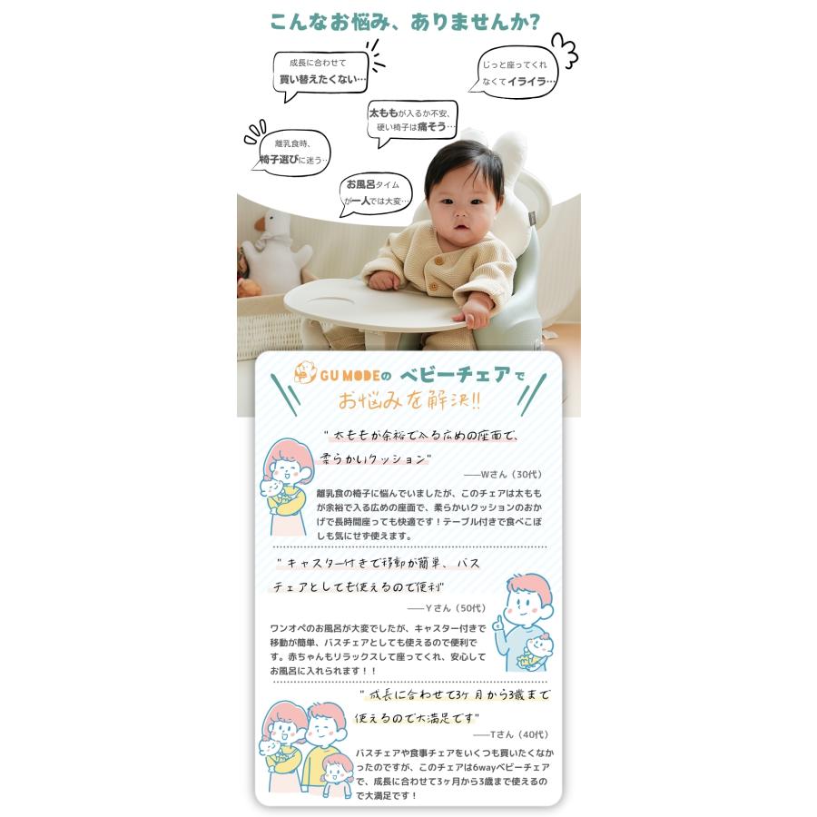 ベビーシート ベビーチェア テーブル トレー 赤ちゃん キャスター付 バスチェア 手押し車 ブースターシート 食事チェア 背もたれ ベルト お風呂 多機能 GU MODE |  | 01