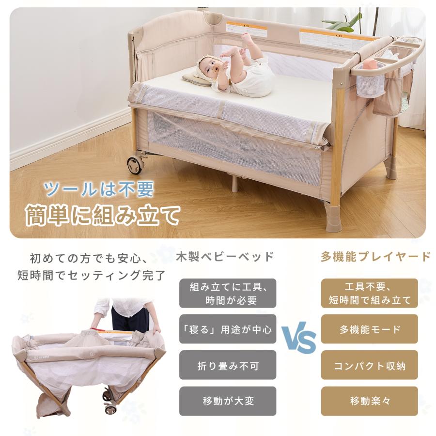 【超美品】多機能ベビーベッド 折りたたみ式 収納バッグ付き 楽天市場】ベビーベッド 折りたたみ 多機能 添い寝 高さ調整3