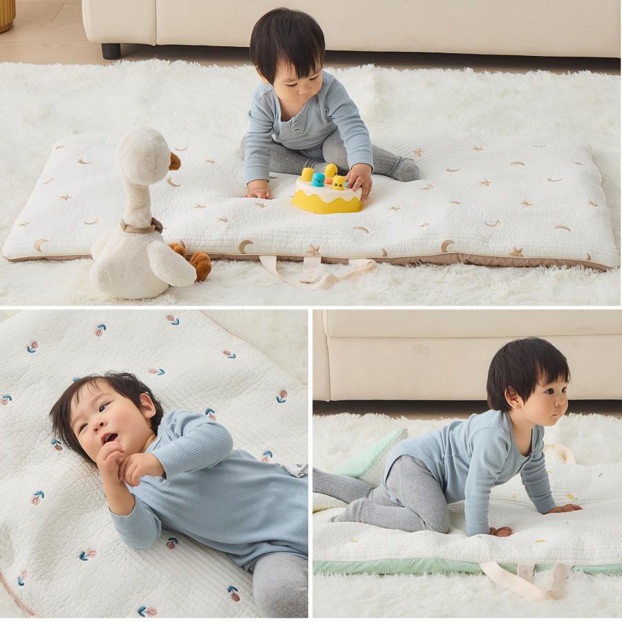 お昼寝マット 持ち運び 赤ちゃん 洗える 刺繍 マット 敷布団 育園 三つ折り お出かけ イブルマット 綿100% 120×70cm 収納袋付き 新生児 出産準備 GUMODE 爆買 |  | 17