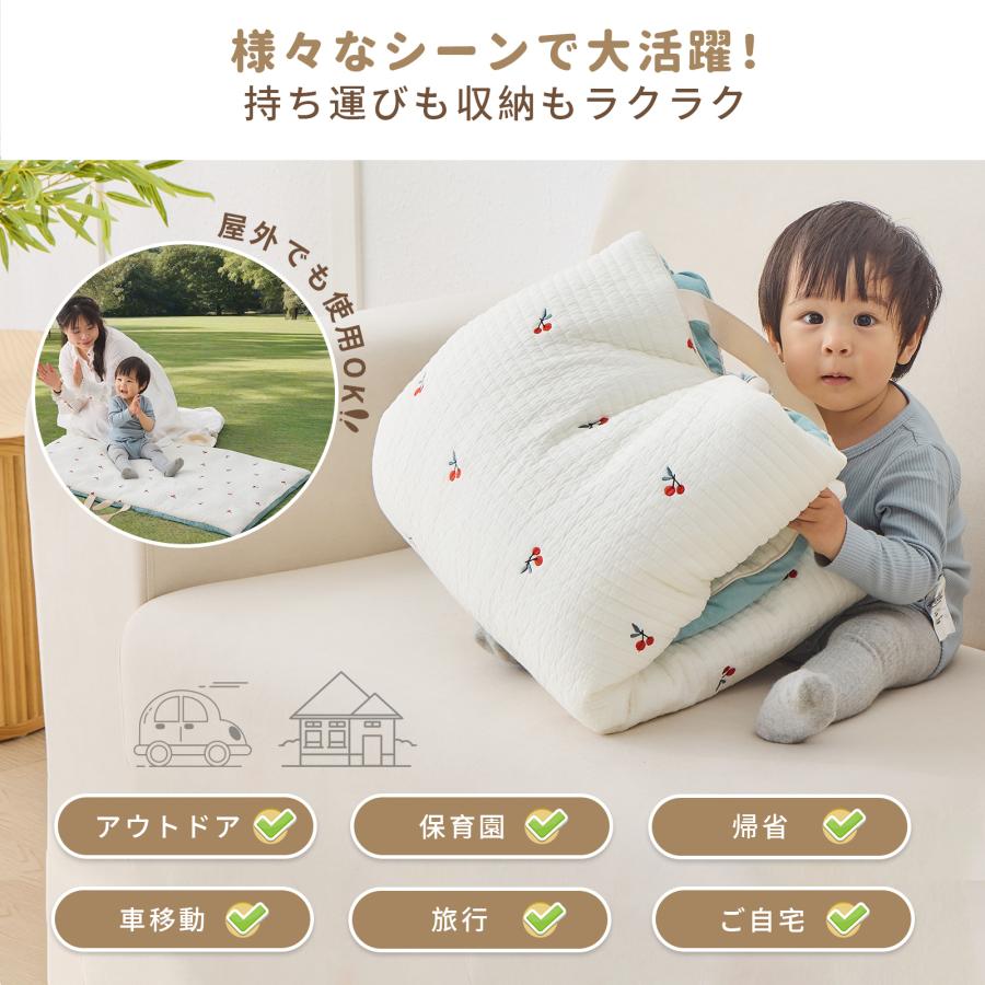 お昼寝マット 持ち運び 赤ちゃん 洗える 刺繍 マット 敷布団 育園 三つ折り お出かけ イブルマット 綿100% 120×70cm 収納袋付き 新生児 出産準備 GUMODE 爆買 |  | 09