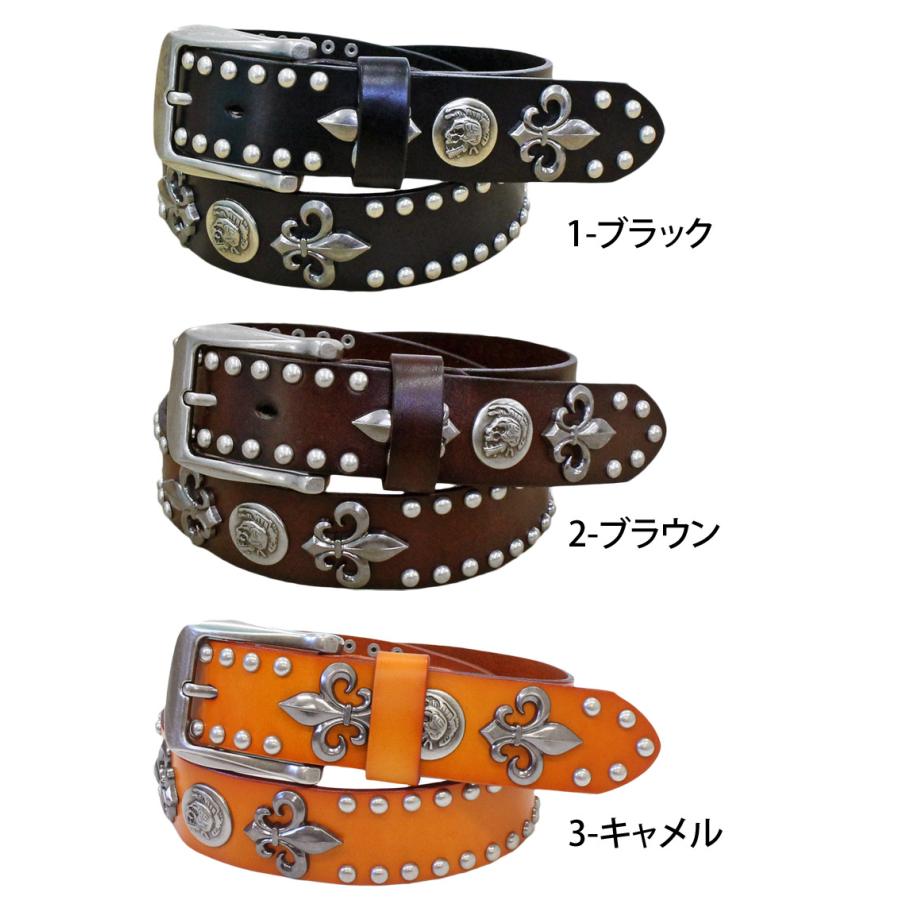 ベルト メンズ 本革 レザー ウエスタン スタッズベルト スカル