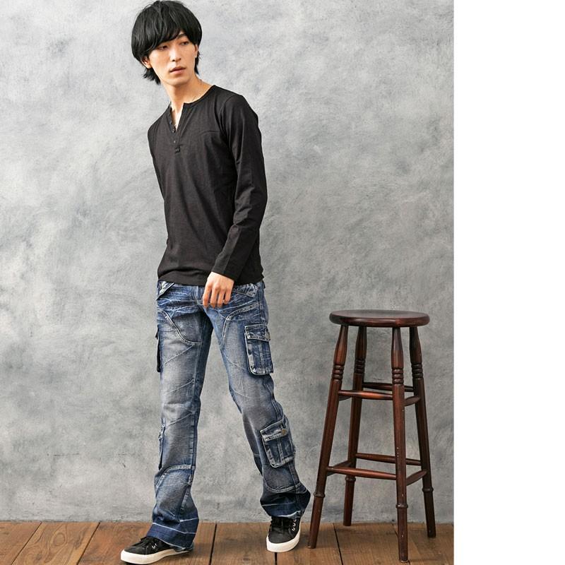 デニムパンツ メンズ ブーツカット ジーンズ ダメージ加工 デニム