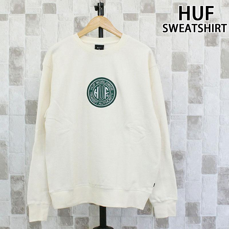 送料無料 HUF ハフ トランシット オーソリティー クルーネック スウェット トレーナー TRANSIT AUTHORITY CREWNECK PF00760 裏起毛 サークル刺繍ロゴ トップス 長袖 スウェットシャツ プルオーバー メンズ HUF（ハフ） トランシット オーソリティー クルーネック スウェット
