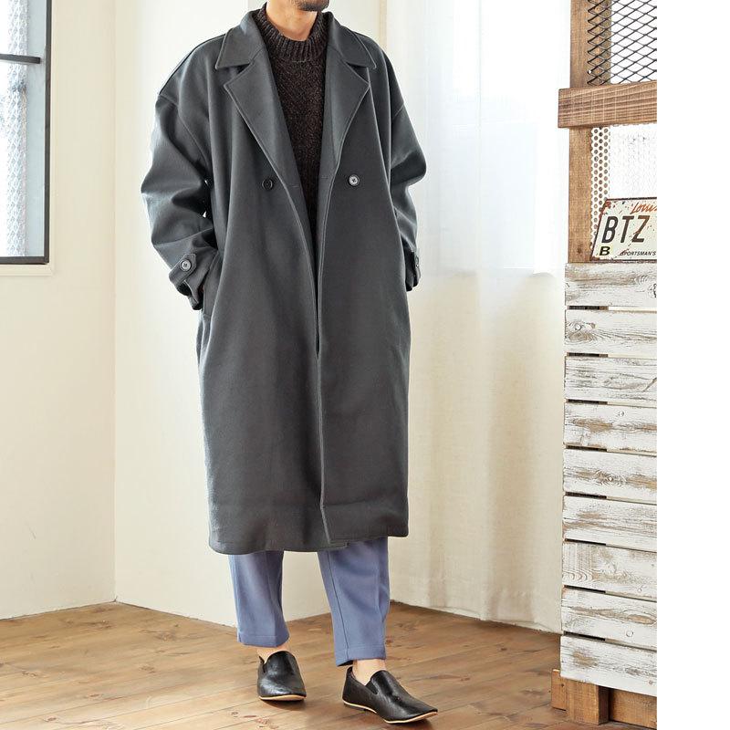 メンズトレンチコート ロングコート ダブル オーバーサイズ ビッグシルエット ワイドシルエット ドロップショルダー ウール調素材 くすみカラー無地 Jkt 156 Topism Topism トップイズム メンズ通販 通販 Yahoo ショッピング