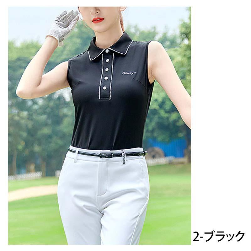 【未使用】1piu1uguale3 GOLF サイドラインノースリーブポロシャツ ゴルフウェア レディース ゴルフノースリーブ ポロシャツ 襟フリル