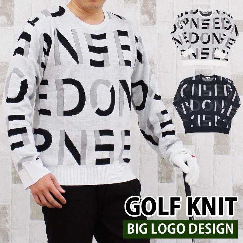 ゴルフウェア メンズ ゴルフニット セーター トップス 総柄 ロゴ 文字