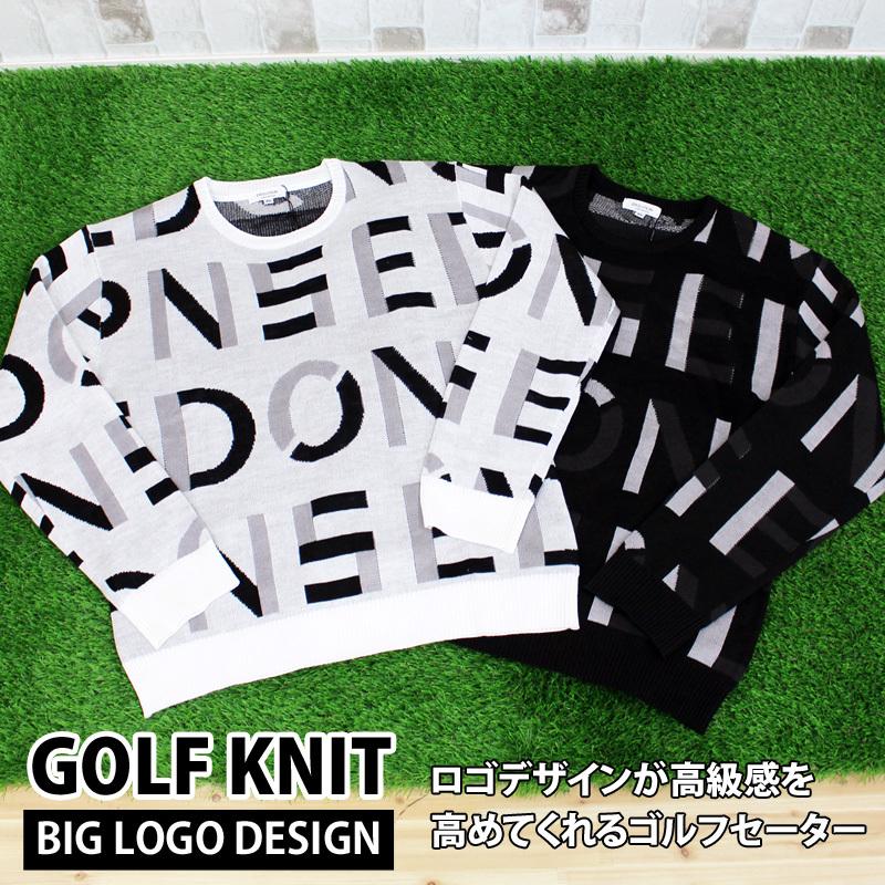 ゴルフウェア メンズ ゴルフニット セーター トップス 総柄 ロゴ 文字