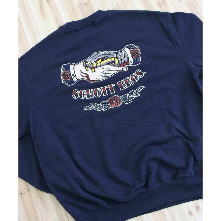 Schott スウェット　ネイビー　刺繍　シェイクハンド　M Schott N.Y.C（ショット） Schott SHAKE HAND SNAKE CREW SWEAT 782