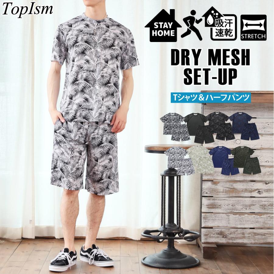 セットアップ メンズ 上下セット 吸汗速乾 ドライメッシュ 半袖 Tシャツ ショートパンツ ショーツ ハーフパンツ ルームウェア 部屋着 夏 クルーネック 正規通販