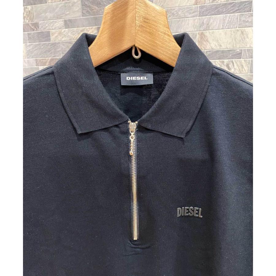 芸能人　有名人　DIESEL ブラック ポロシャツ ジッパー付き T-VOR-OD ポロシャツハーフジップ｜ブラック｜メンズ｜DIESEL
