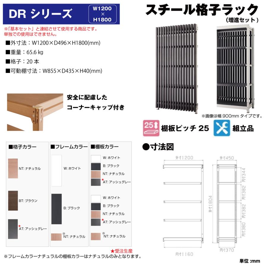 豊國工業 格子収納 DR 1218シリーズ ラックタイプ 幅1200mm 高さ1800mmタイプ 増連セット 重量 65.6 kg (お客様組立品)の画像