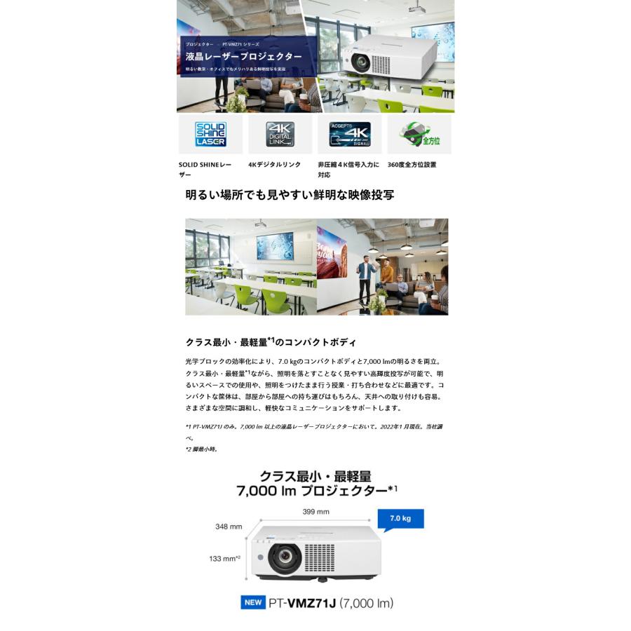 受注生産品) パナソニック 液晶プロジェクター PT-VMZ61J : トップ