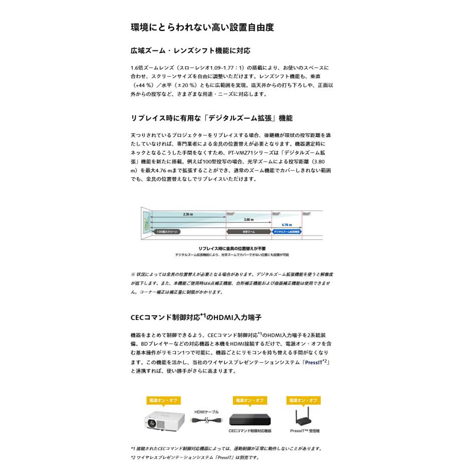 (受注生産品) パナソニック 液晶プロジェクター PT-VMZ61Jの画像