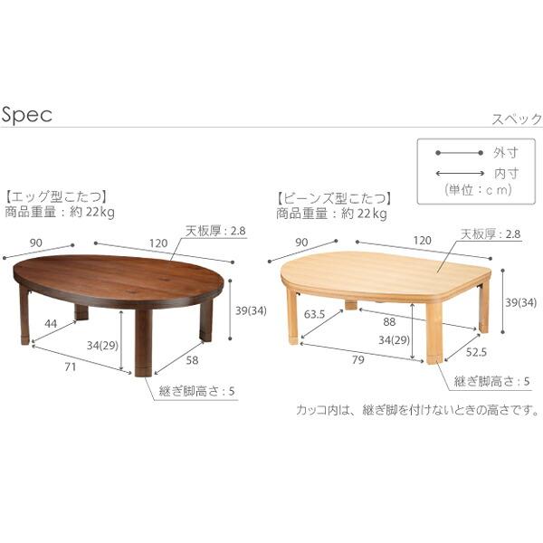 フラットヒーター折れ脚こたつ-エッグ\u0026ビーンズ 120x90cm (11100382) |ナカムラ|の画像