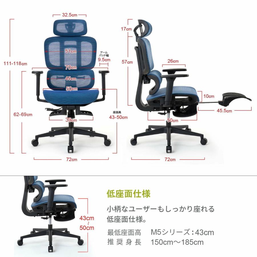 ウリドゥルチェア メッシュ デスクチェア ブルー ROOM WORKS (ルームワークス）多機能フルメッシュワークチェア M5