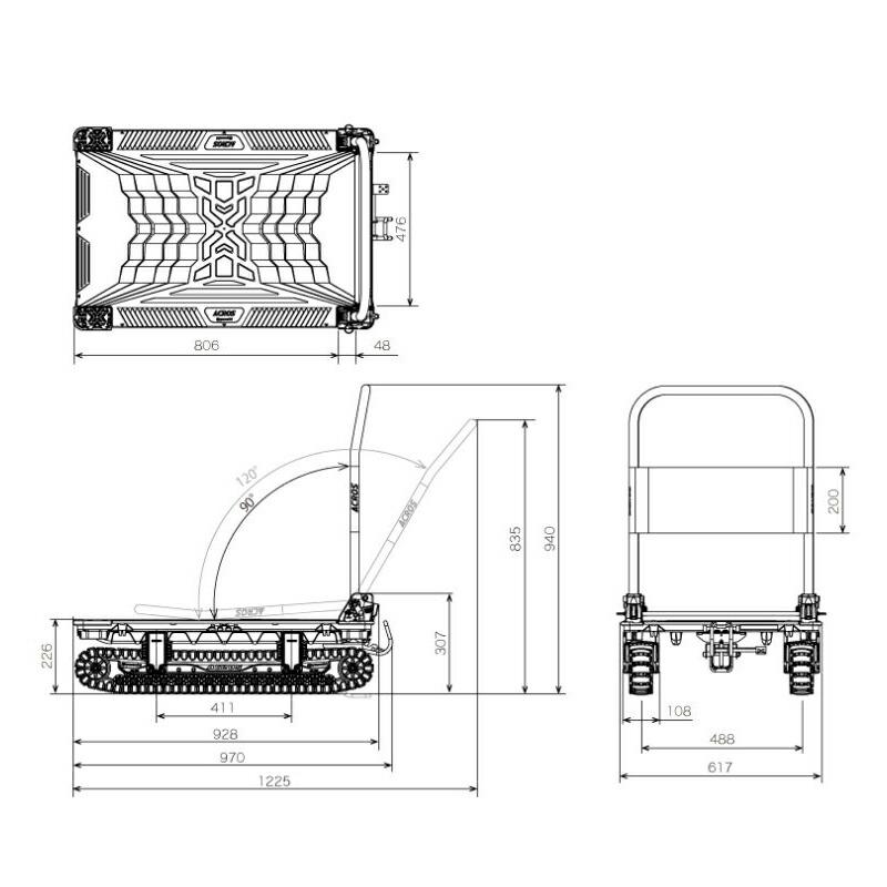 ACROS アクロスA クローラタイプ台車 フットスタンド(ストッパー)付き SC-9060AX FTの画像