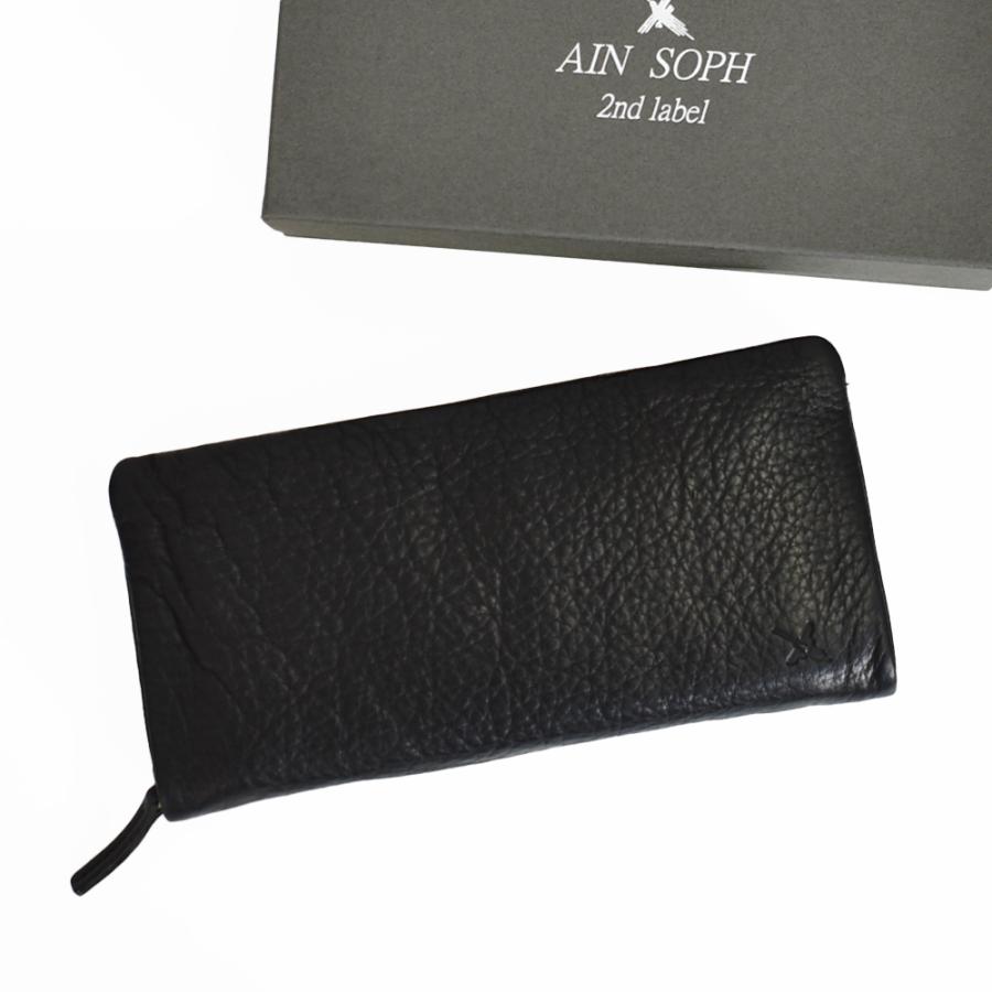 Ain Soph アインソフ 財布 袋縫いラウンドファスナー長財布 革財布 黒 