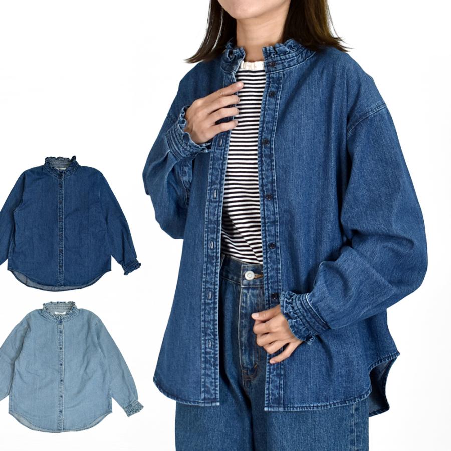 Kelen（ケレン） デニムシャツ SYNTH FRILL DESIGN DENIM SHIRT 長袖