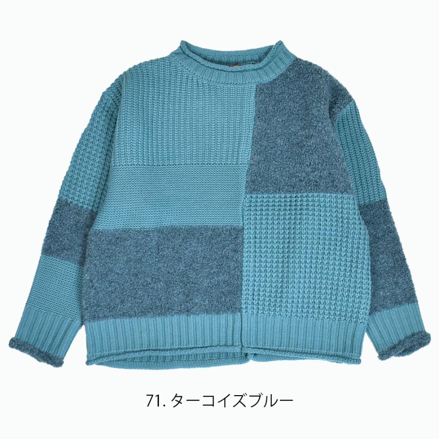 マオメイド MAOMADE ニット 編み地・異素材ミックスパッチワーク風 プルオーバー 長袖セーター 351113