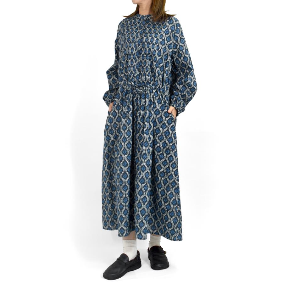 【新品】sosotto ツタ柄細ピンタックウエストドロストワンピース S～M BLEU COMME BLEU｜ソソット ツタ柄細ピンタックウエストドロスト