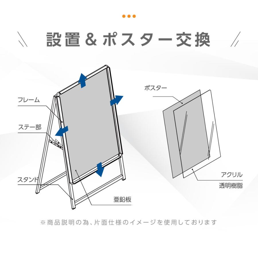 3点セット ブラック（A1サイズスタンド看板、バリウエイト、ウェイトアーム） 両面 W640ｍｍ×H1225ｍｍ 屋外看板 前面開閉式 3set-kjc-a1-d｜topkanban｜04