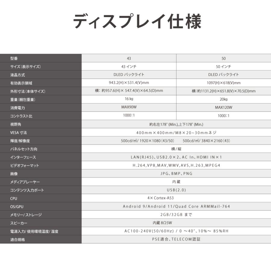 頂点デザイン デジタルサイネージ 43インチ 店舗看板 傾斜型スタンド