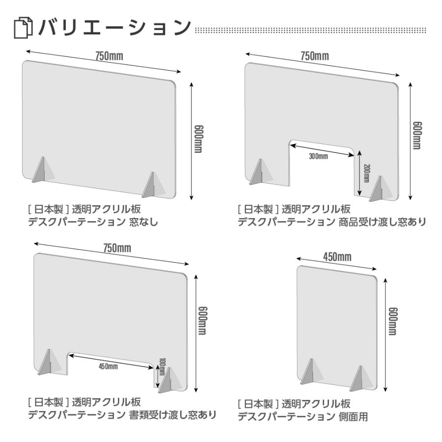 頂点デザイン 4枚セット 日本製造 透明アクリルパーテーション W450