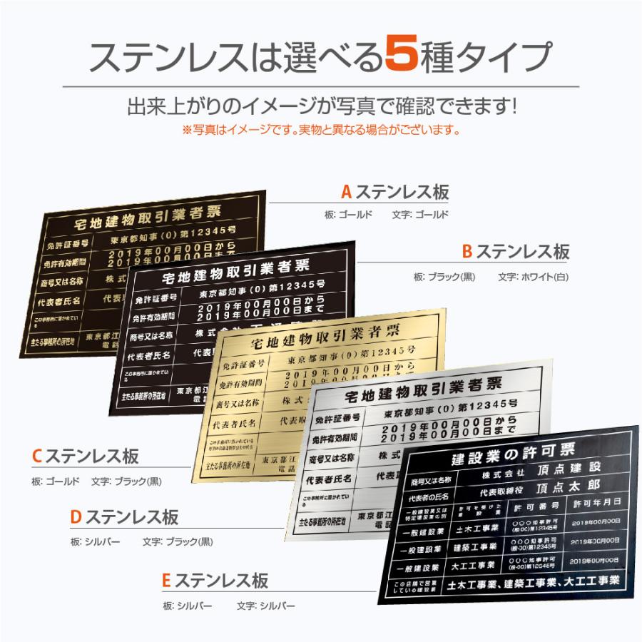 TOP看板 建設業の許可票 520mm×370mm 選べる書・ 面板カラー UV印刷