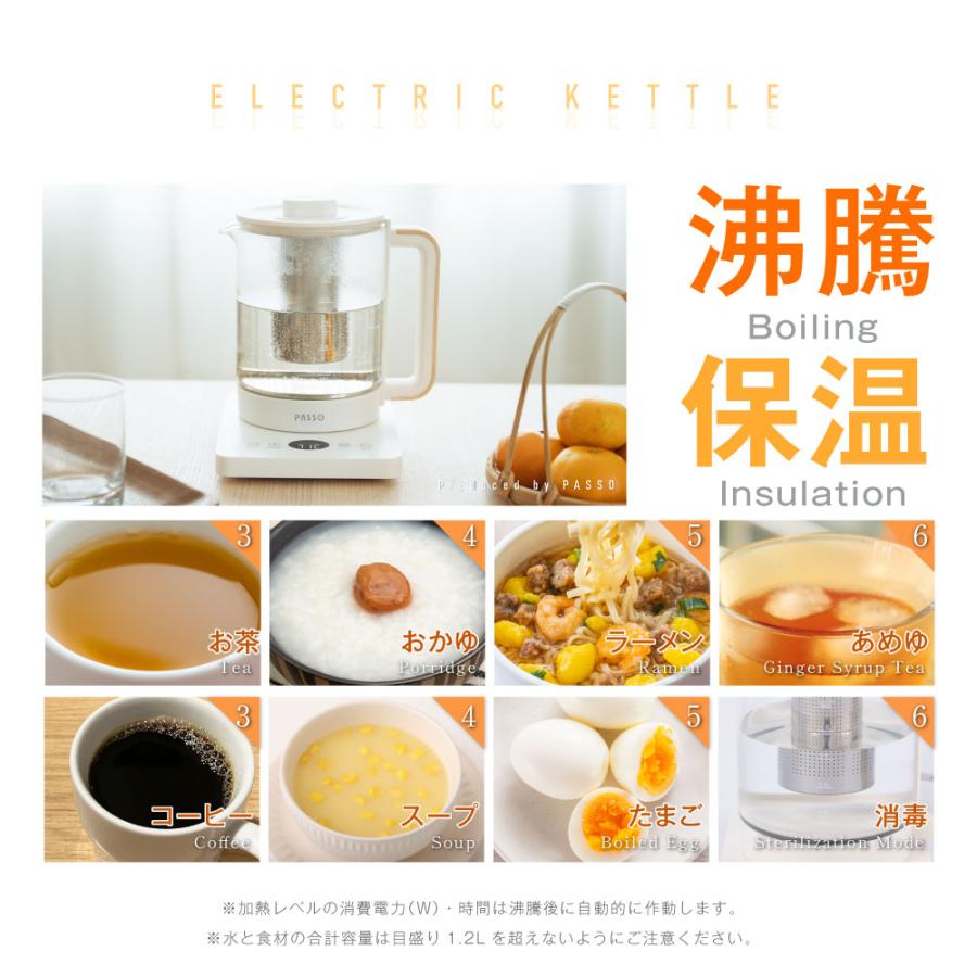 頂点デザイン 電気ケトル ガラス製 温度調節 ケトル 透明 大容量 1.5L