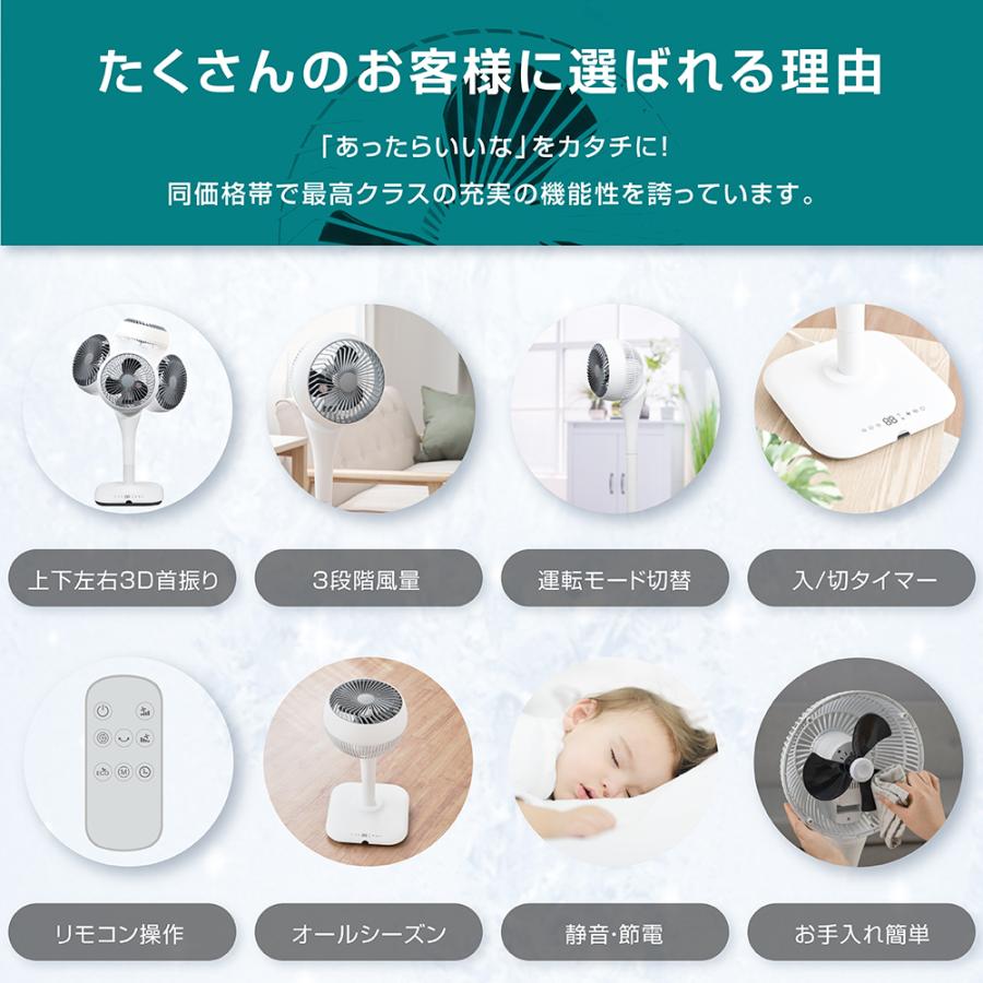 頂点デザイン サーキュレーター 静音 リビング扇風機 360°首振り 3D