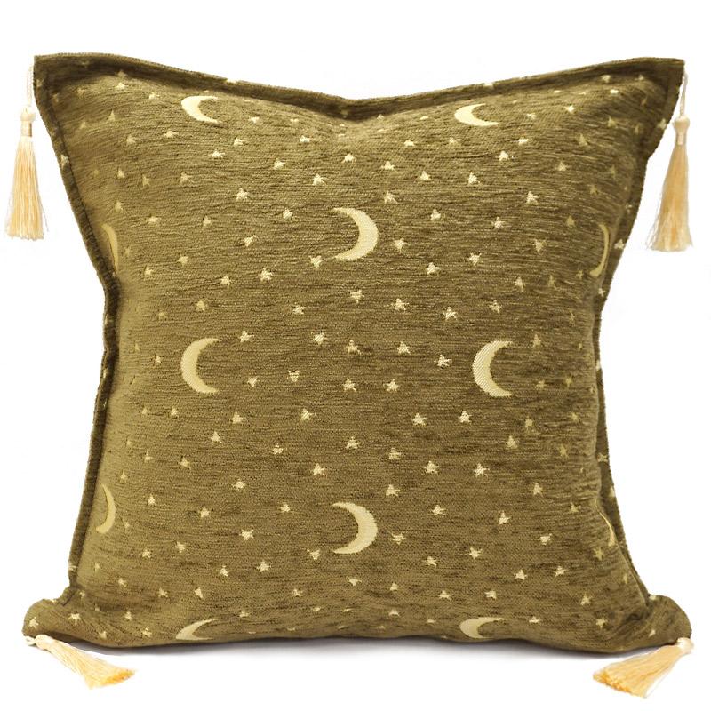トルコ製　シェニールクッションカバー　CC-AY3GR　月と星/グリーン（40〜45cm角対応サイズ） | 