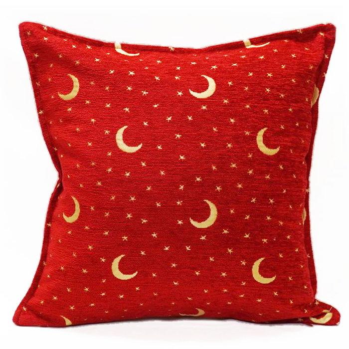 トルコ製 シェニールクッションカバー CC-AY3RD 月と星/レッド 40×40cm 45×45cm 対応サイズ （タッセルなしタイプ） | 