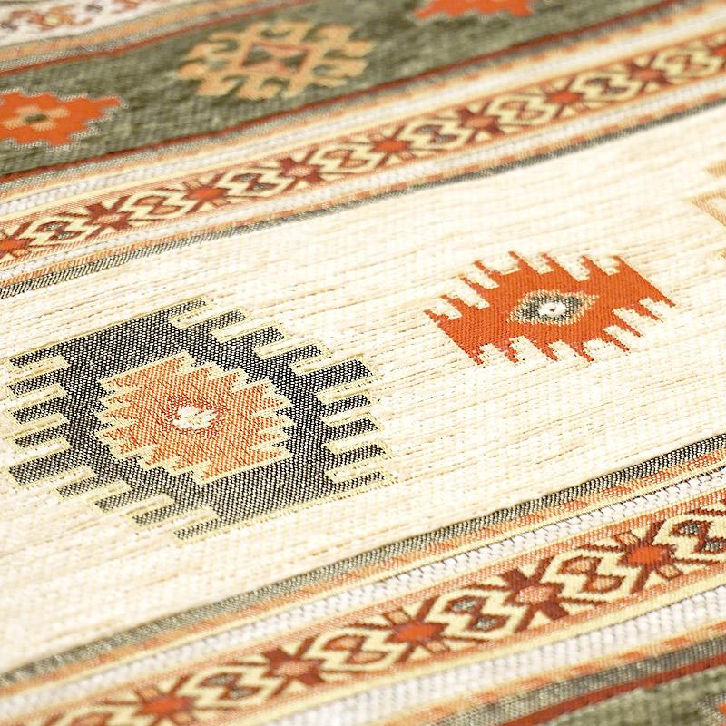 トルコ製 シェニールクッションカバー　CC-KLCR　キリム柄/グリーンxクリーム（40〜45cm角対応サイズ） |  | 01