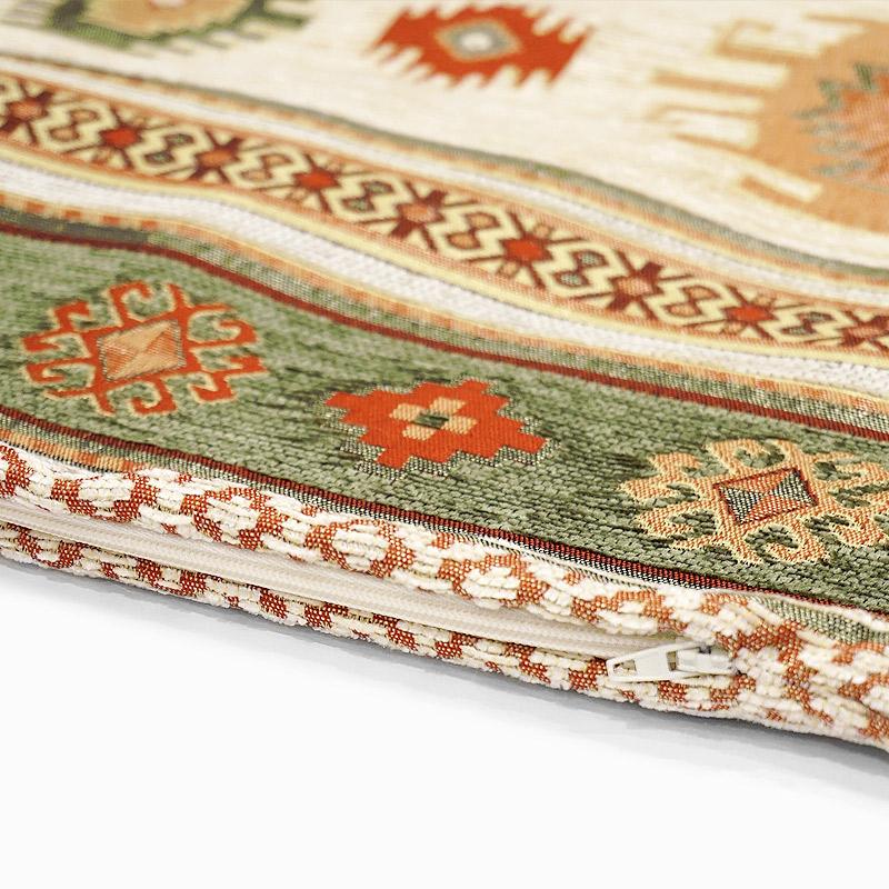 トルコ製 シェニールクッションカバー　CC-KLCR　キリム柄/グリーンxクリーム（40〜45cm角対応サイズ） |  | 02