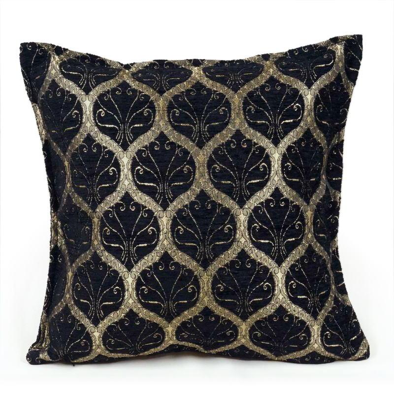 トルコ製 シェニールクッションカバー CC-PKBK ピーコック柄/ブラック 40×40cm~45×45cm対応サイズ | 