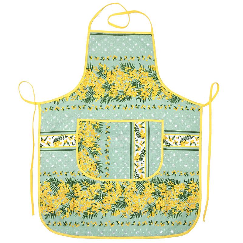 【メール便OK】南仏プロヴァンス製　コットンエプロン　ミモザ/グリーン　FAP-MMS-GR | 