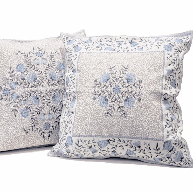 フランス製ジャカード織クッションカバー45cm角　両面柄ちがい FCC-AUB-BL オーブラック/ブルー | 