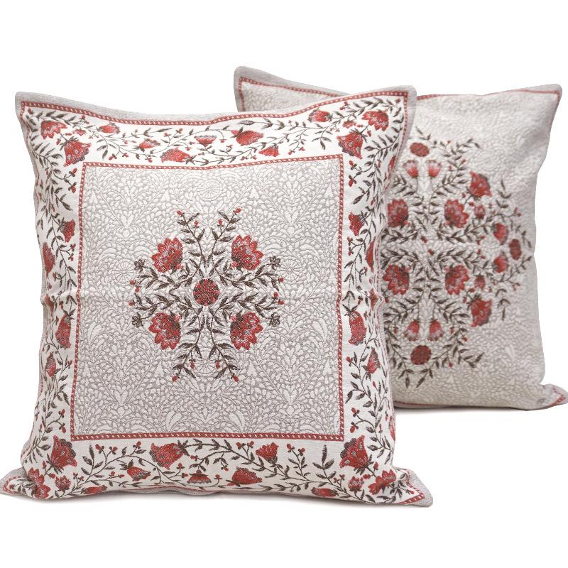 フランス製ジャカード織クッションカバー45cm角　両面柄ちがい◆FCC-AUB-RD オーブラック/レッド | 