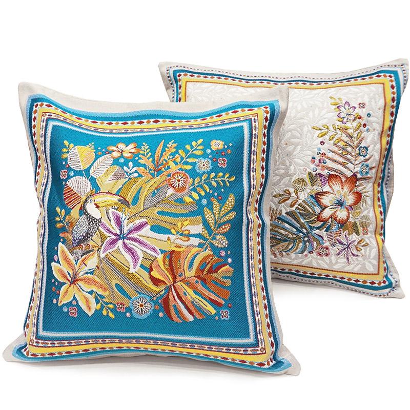 フランス製ジャカード織クッションカバー45cm角　両面柄ちがい◆FCC-PRICO-BL プエルトリコ/ブルー | 