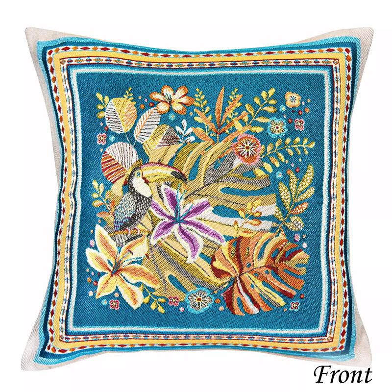 フランス製ジャカード織クッションカバー45cm角　両面柄ちがい◆FCC-PRICO-BL プエルトリコ/ブルー |  | 01