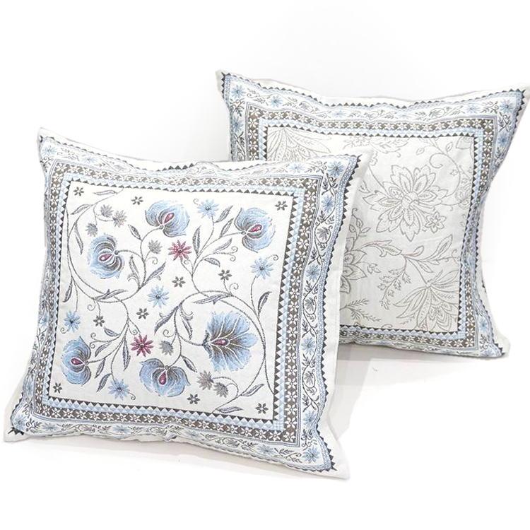 フランス製ジャカード織クッションカバー45cm角　両面柄ちがい FCC-SLN-BL シヤン/ブルー | 