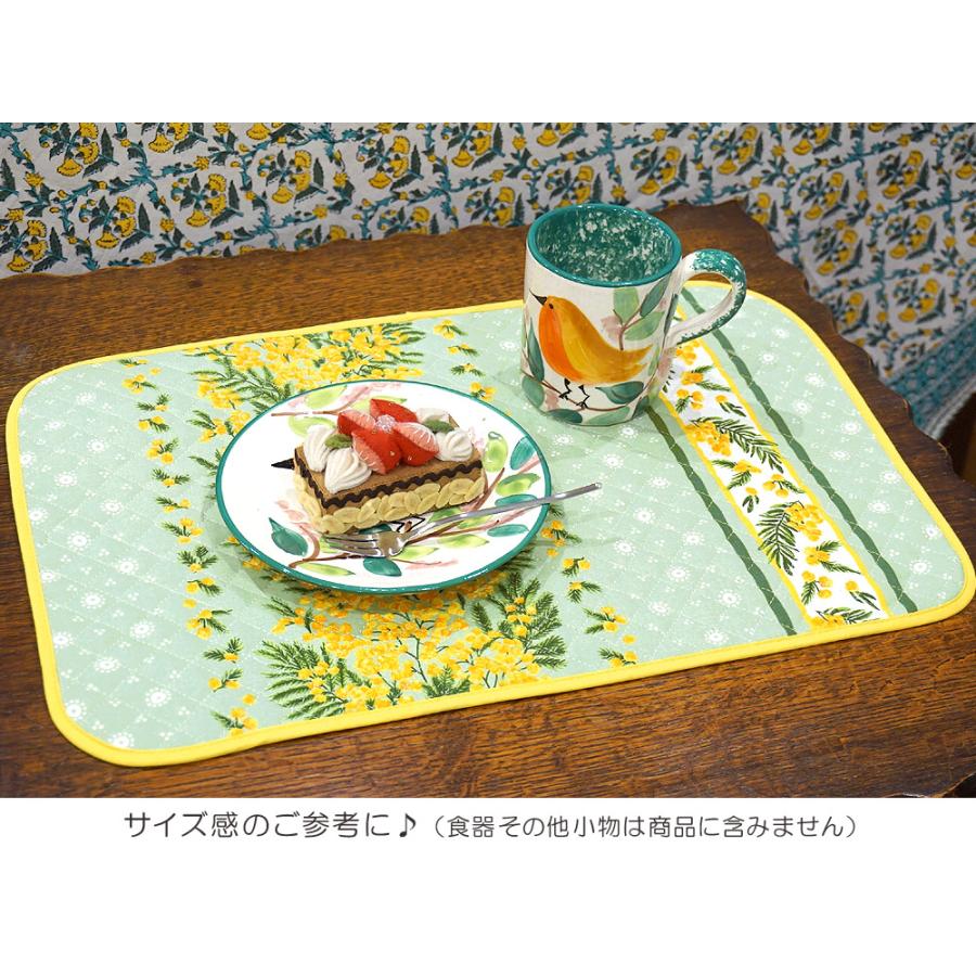 【メール便OK】フランス製 キルティングランチョンマット (両面使用可) FLMK-MMS-GR ミモザ/グリーン |  | 03